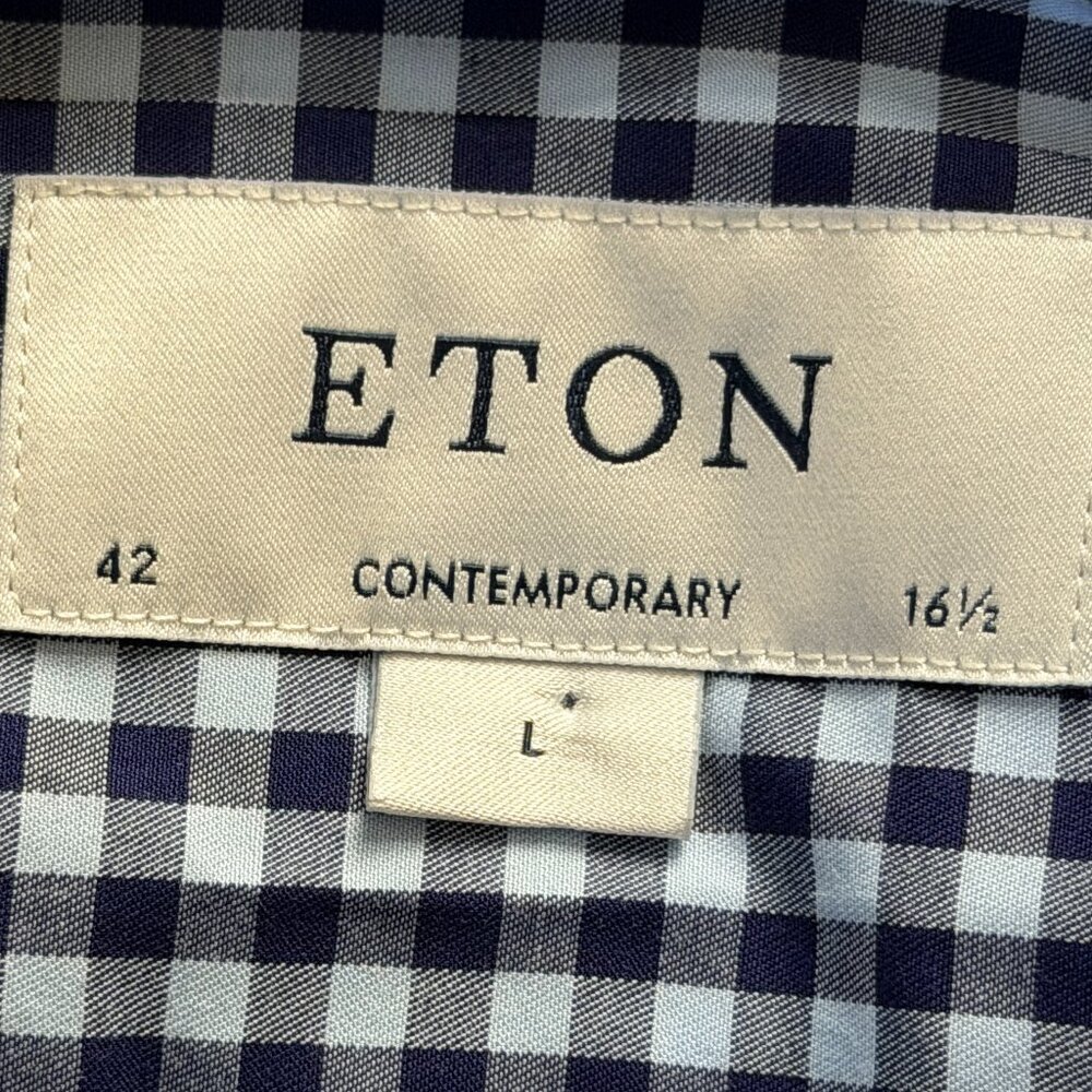 Eton Fit Dress Shirt Men's Sz. L - 42 / 16 1/2 - Blue White Gingham Pattern- EUC - Picture 5 of 15